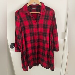 Zara red plaid oversized flannel shirt